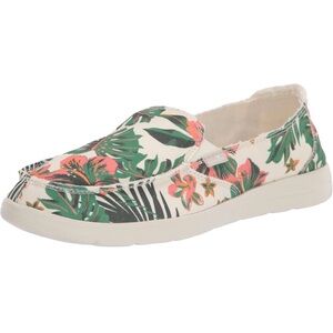 SANUK 9 Donna White Tropical Floral Slip On Canvas Walking Shoes